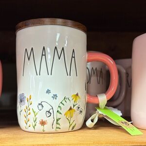 Rae Dunn Mama Mug with Pink Handle and Floral Design